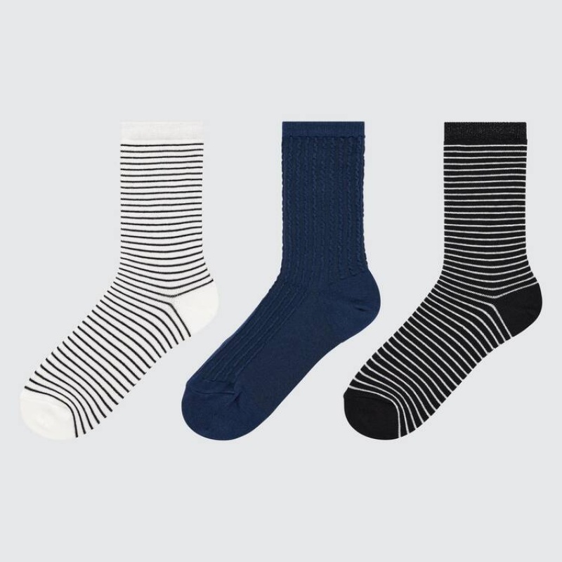 Dětské Ponožky Uniqlo Regular (3 Pairs) Bílé Černé Blankyt | SEDHPNI-90