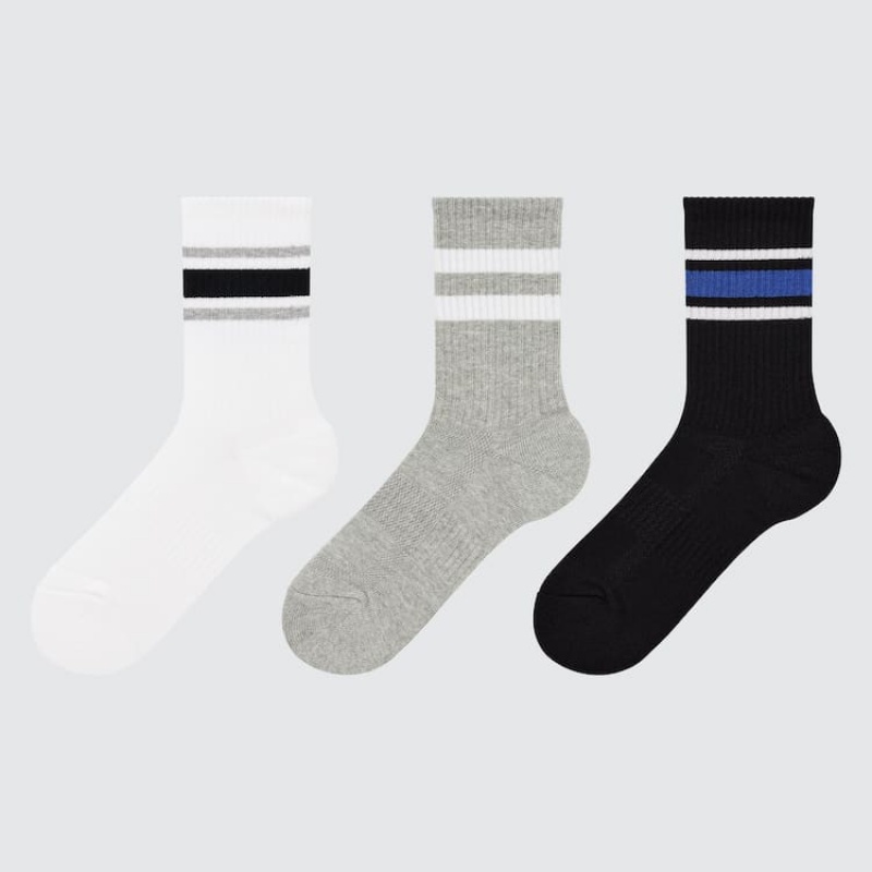 Dětské Ponožky Uniqlo Regular (Three Pairs) Bílé Šedé Černé | UADPBTZ-39