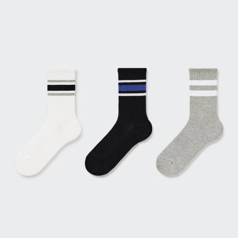 Dětské Ponožky Uniqlo Regular (Three Pairs) Bílé Černé Šedé | RBONPQS-62