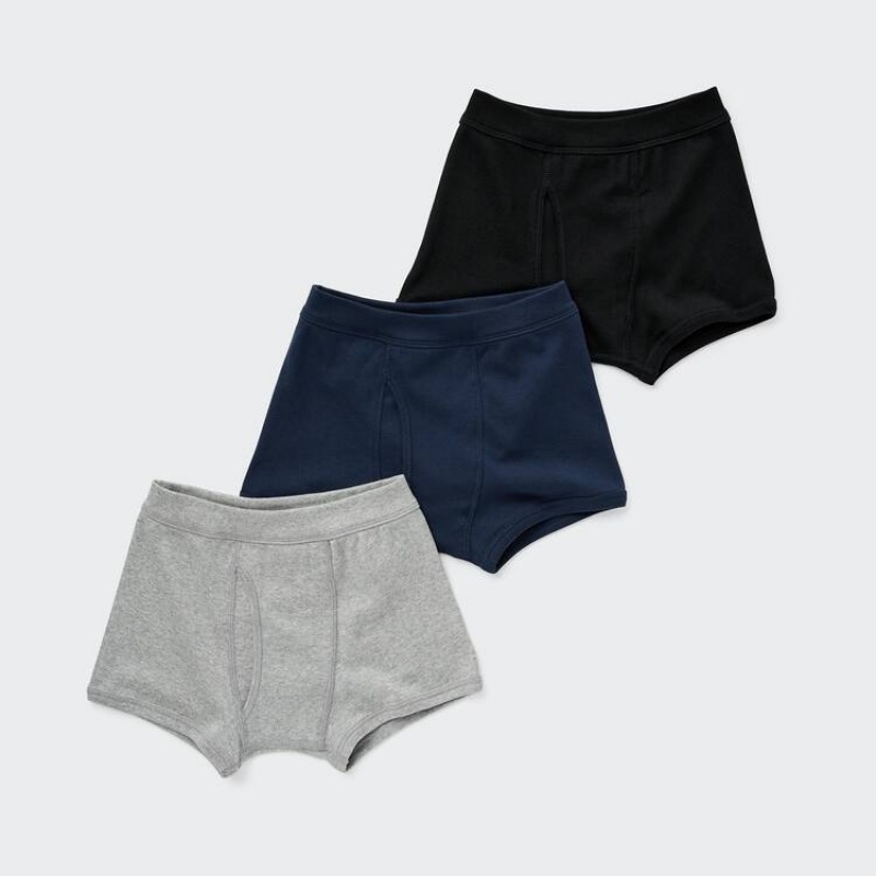 Dětské Spodní Prádlo Uniqlo Boxerské (Three Pairs) Šedé Blankyt Černé | RXUFNGJ-18