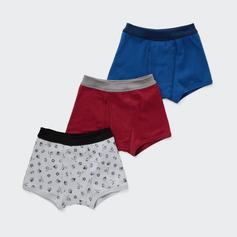 Dětské Spodní Prádlo Uniqlo Sports Boxerské (Three Pairs) Šedé Červené Blankyt | OYTHBML-34