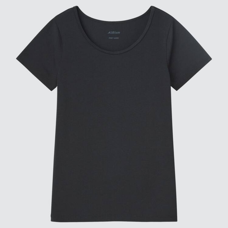 Dětské Tričko Uniqlo Airism Bavlněné Blend Scoop Neck Krátké Sleeved Černé | WABHUXY-42