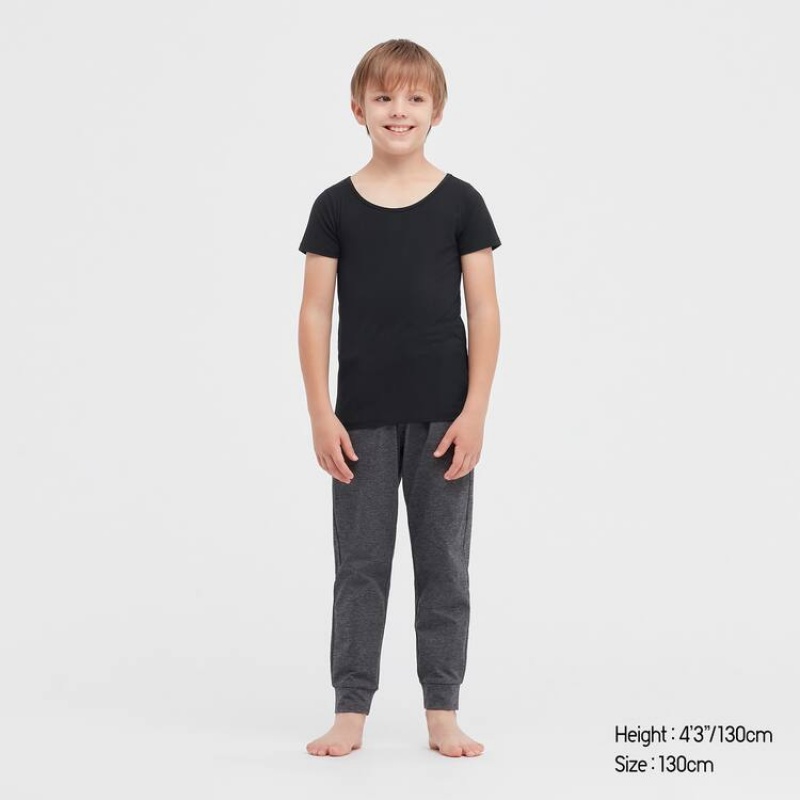 Dětské Tričko Uniqlo Airism Bavlněné Blend Scoop Neck Krátké Sleeved Černé | WABHUXY-42