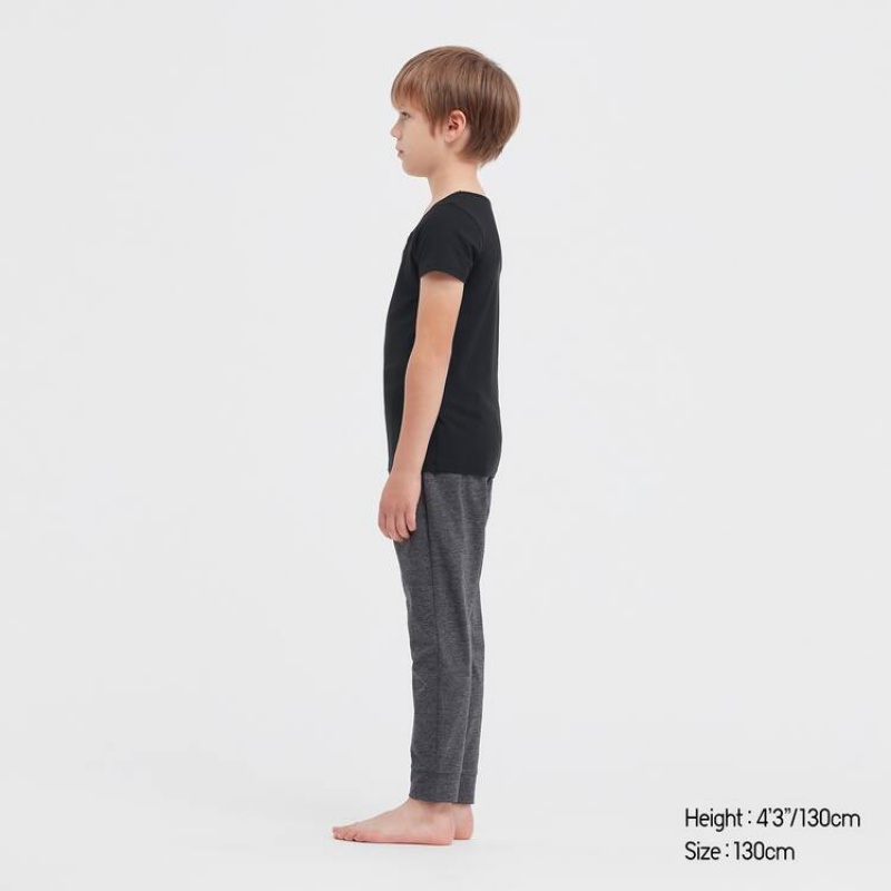 Dětské Tričko Uniqlo Airism Bavlněné Blend Scoop Neck Krátké Sleeved Černé | WABHUXY-42