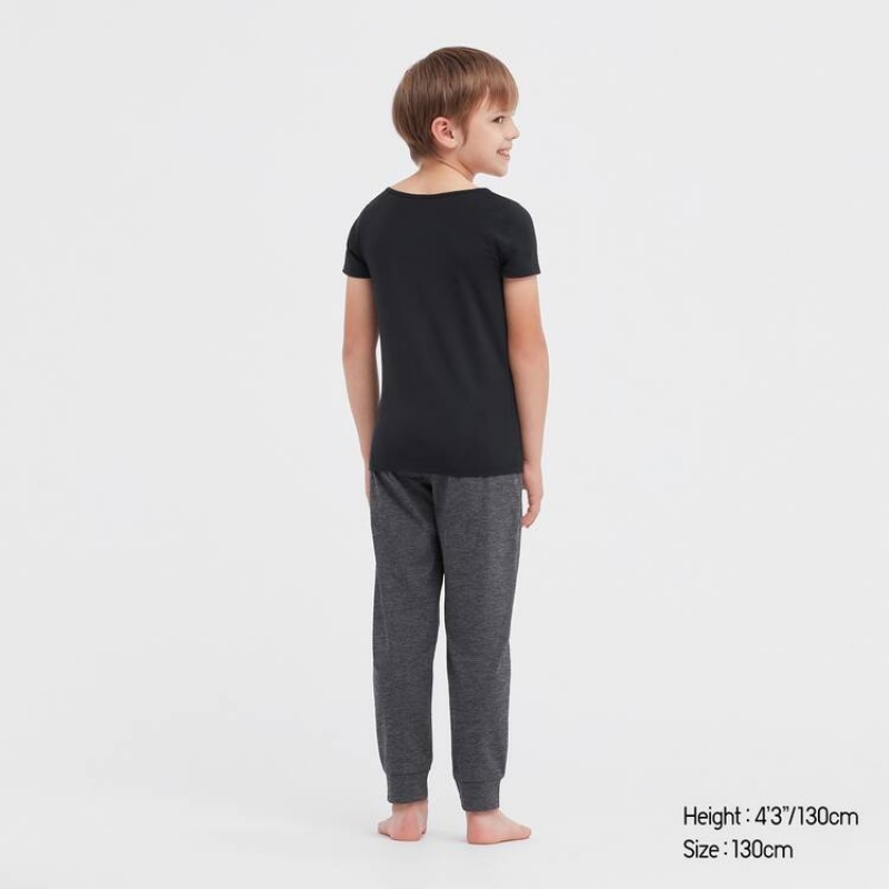 Dětské Tričko Uniqlo Airism Bavlněné Blend Scoop Neck Krátké Sleeved Černé | WABHUXY-42