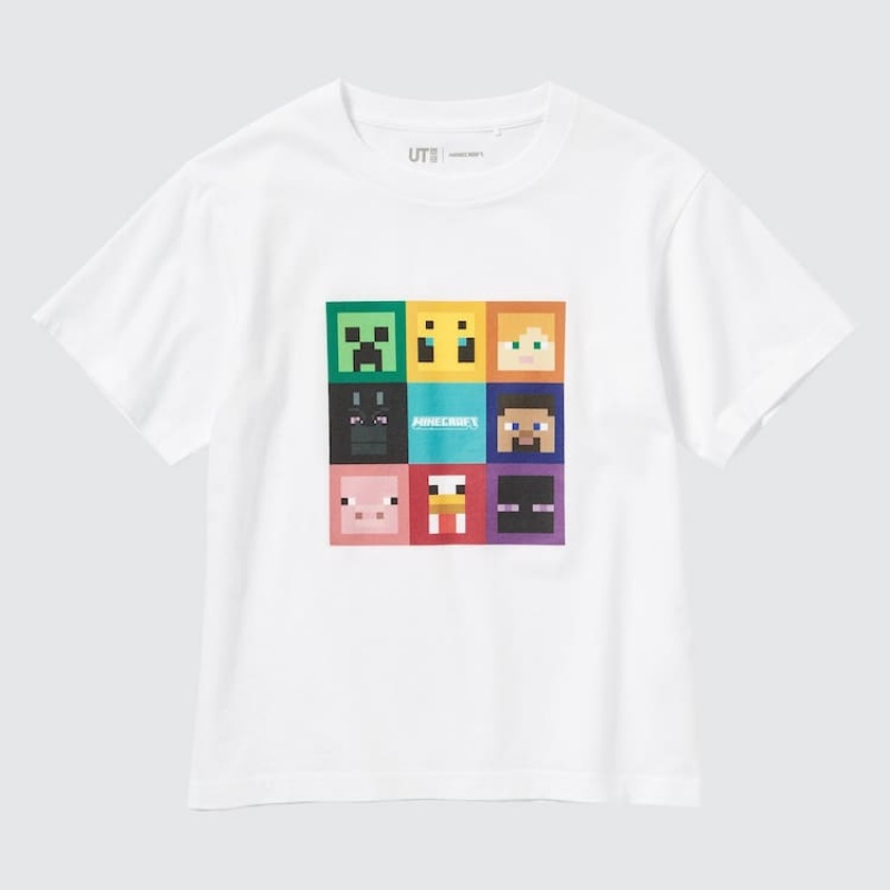 Dětské Tričko Uniqlo Minecraft Ut Grafická Bílé | IVMUQXC-65