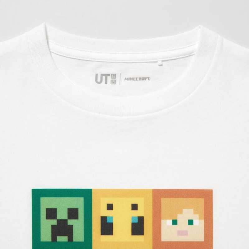 Dětské Tričko Uniqlo Minecraft Ut Grafická Bílé | IVMUQXC-65