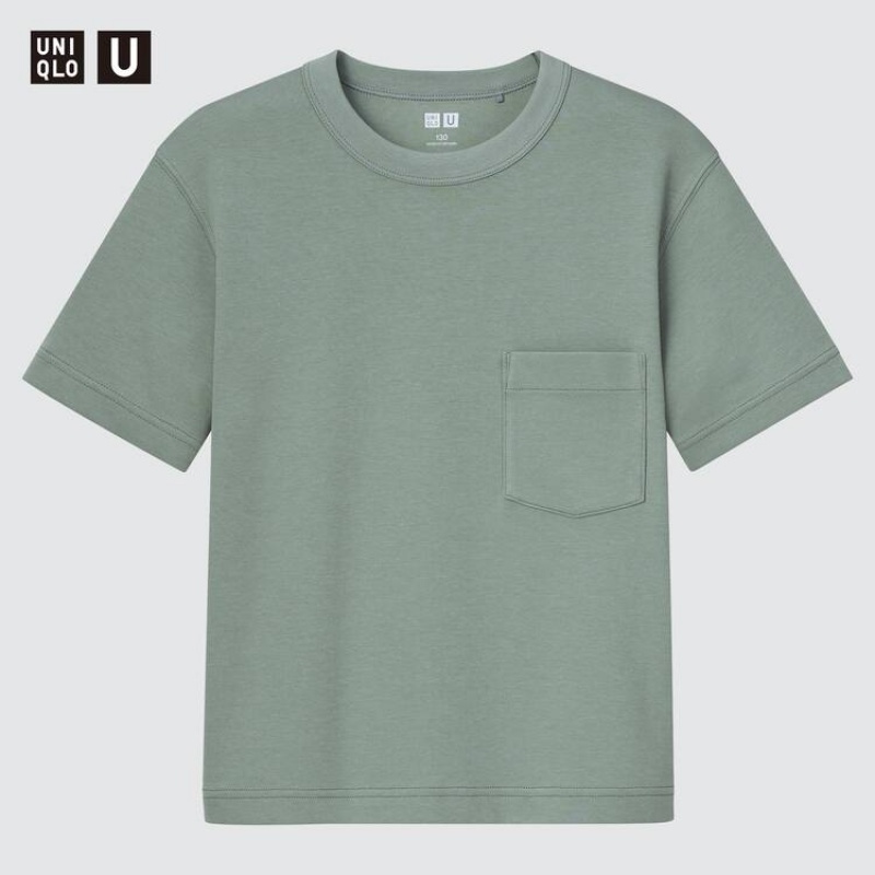 Dětské Tričko Uniqlo U Airism Bavlněné Crew Neck Krátké Sleeved Zelene | OTRJWXI-18