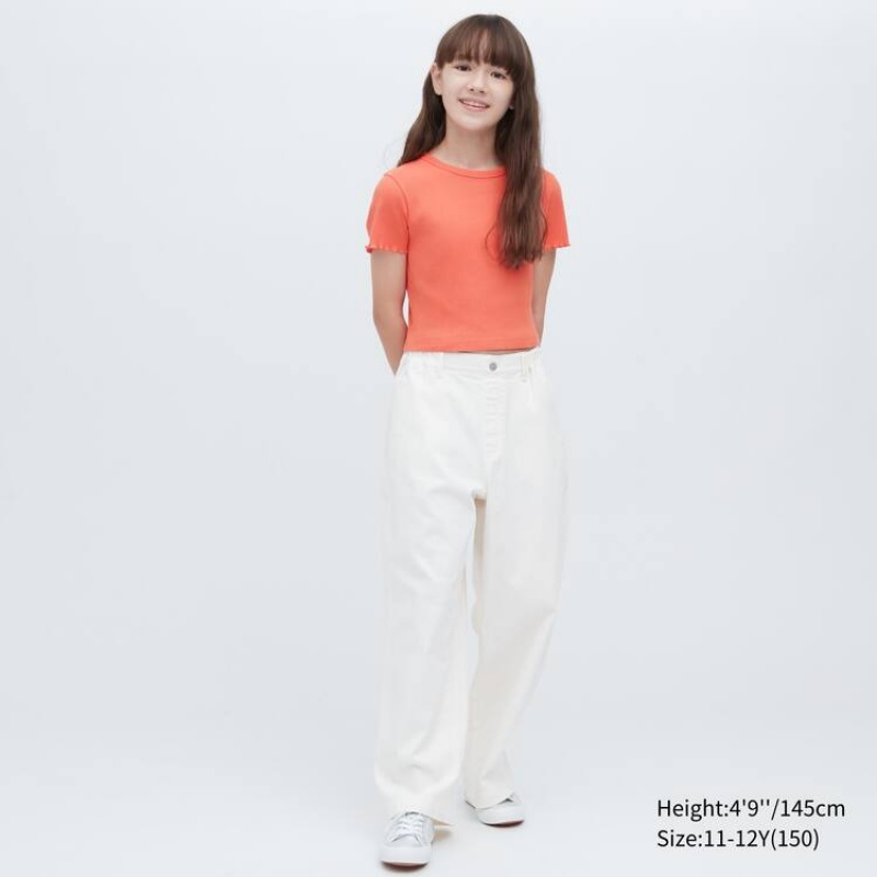 Dětské Tričko Uniqlo Žebrovaný Cropped Oranžové | JOLQVGM-32