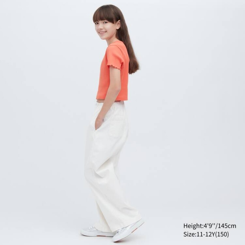 Dětské Tričko Uniqlo Žebrovaný Cropped Oranžové | JOLQVGM-32