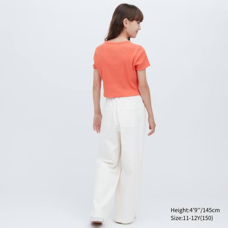 Dětské Tričko Uniqlo Žebrovaný Cropped Oranžové | JOLQVGM-32