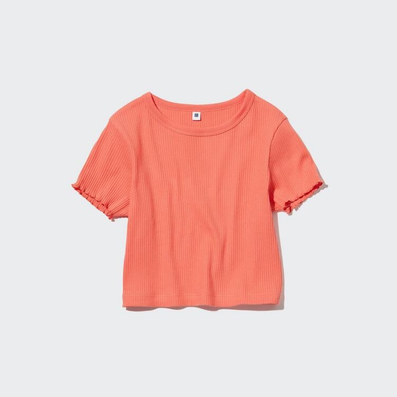 Dětské Tričko Uniqlo Žebrovaný Cropped Oranžové | JOLQVGM-32