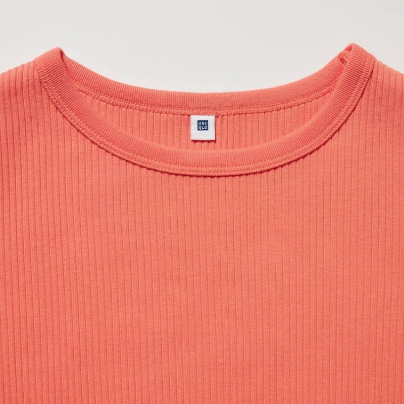 Dětské Tričko Uniqlo Žebrovaný Cropped Oranžové | JOLQVGM-32