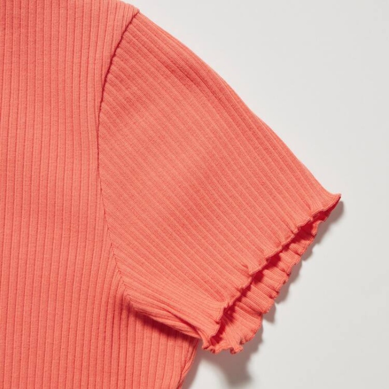 Dětské Tričko Uniqlo Žebrovaný Cropped Oranžové | JOLQVGM-32