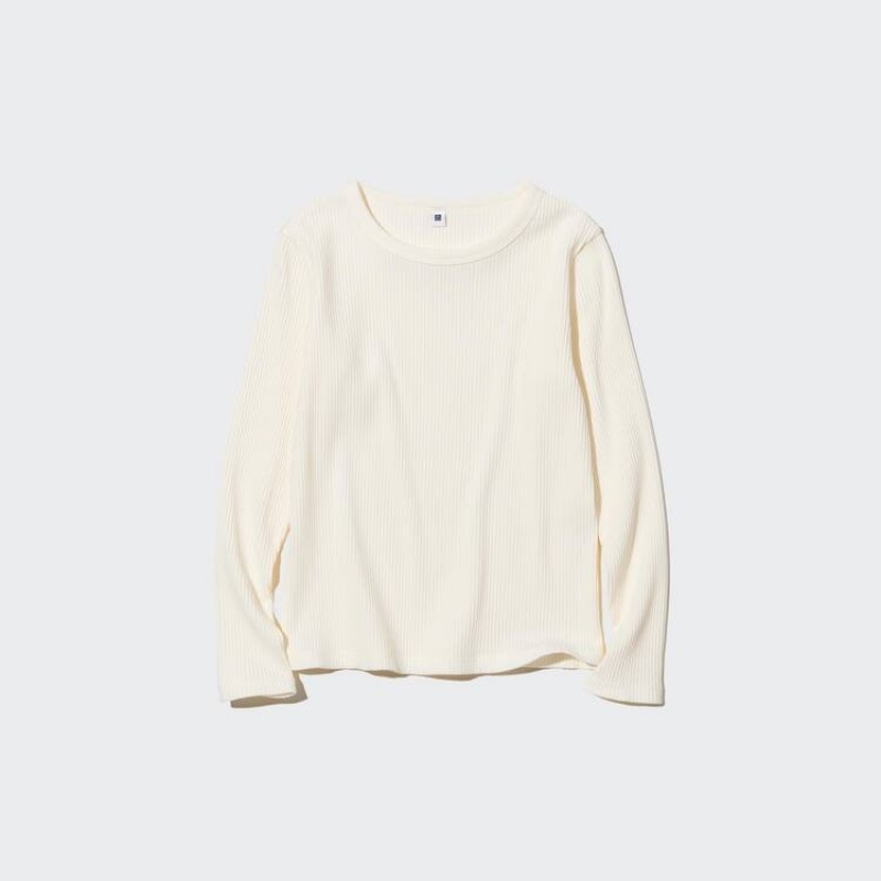 Dětské Tričko Uniqlo Žebrovaný Long Sleeved Bílé | FMEXNCY-81