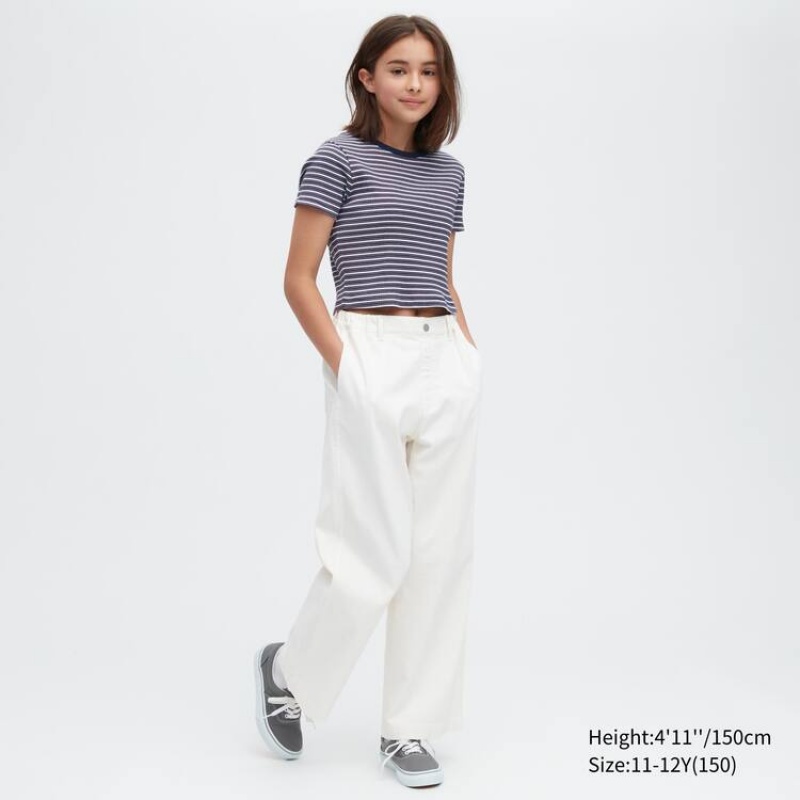 Dětské Tričko Uniqlo Žebrovaný Pruhovaný Cropped Blankyt | AYWVLJS-81