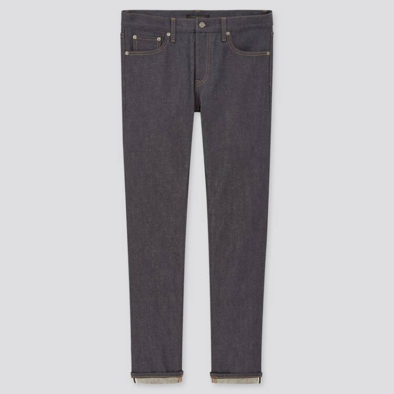 Pánské Džíny Uniqlo Selvedge Stretch Slim Fit (2020 Season) Tmavě Blankyt | KTRMCYE-14