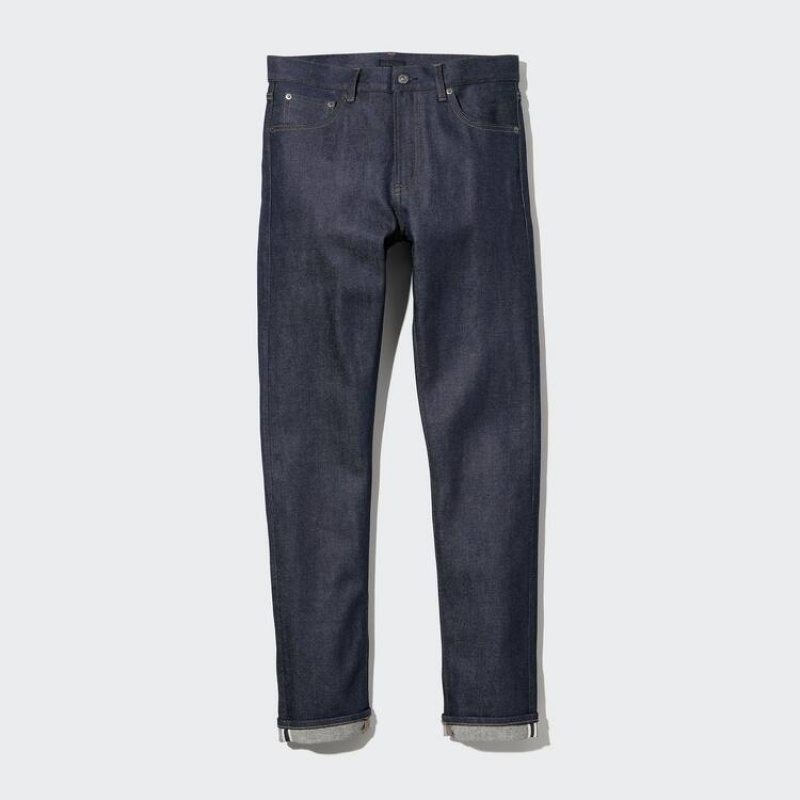 Pánské Džíny Uniqlo Stretch Selvedge Slim Fit Tmavě Blankyt | PJFDYMH-40