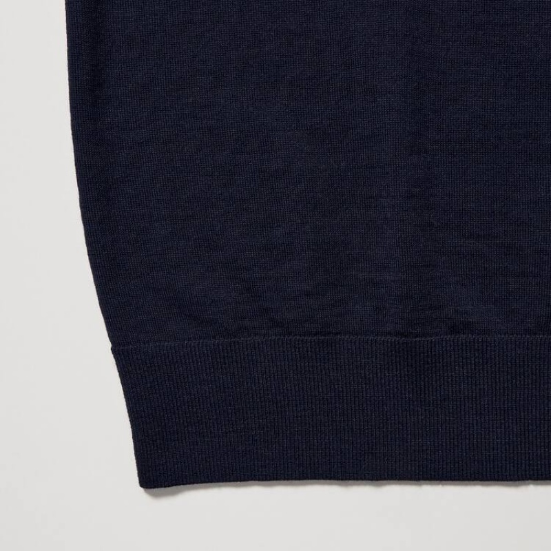 Pánské Jumpers Uniqlo 100% Extra Fine Merino Collar Tmavě Blankyt | KTBJPCR-04