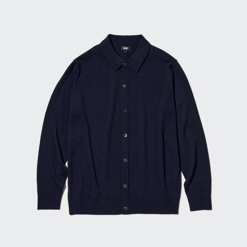 Pánské Jumpers Uniqlo 100% Extra Fine Merino Collar Tmavě Blankyt | KTBJPCR-04