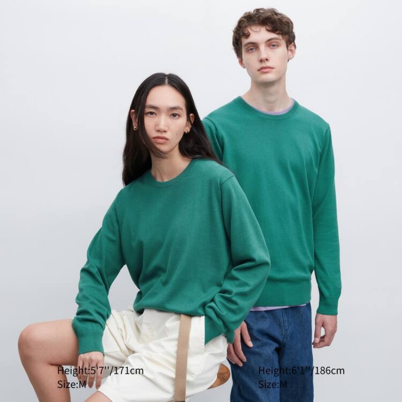 Pánské Jumpers Uniqlo Bavlněné Washable Crew Neck Zelene | WDKUZCS-58