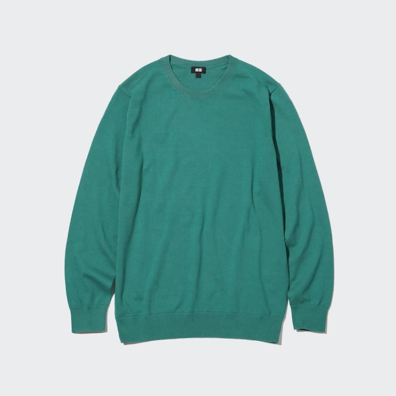 Pánské Jumpers Uniqlo Bavlněné Washable Crew Neck Zelene | WDKUZCS-58