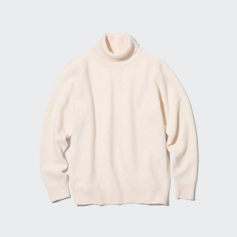 Pánské Jumpers Uniqlo Premium Lambswool Turtleneck Bílé | XGMKOCV-14