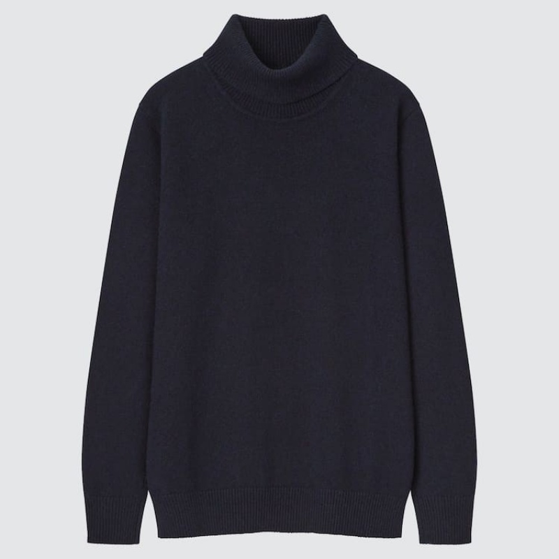 Pánské Jumpers Uniqlo Premium Lambswool Turtleneck (2021 Season) Tmavě Blankyt | KTXWJDL-86