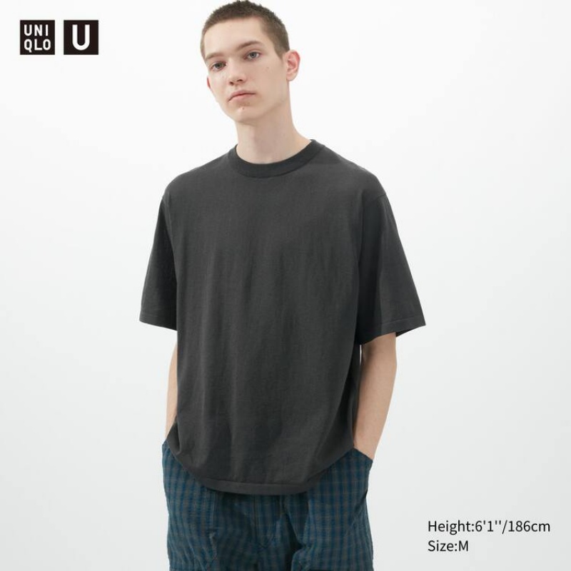 Pánské Jumpers Uniqlo U Pletené Tmavě Šedé | LVQMCFK-04