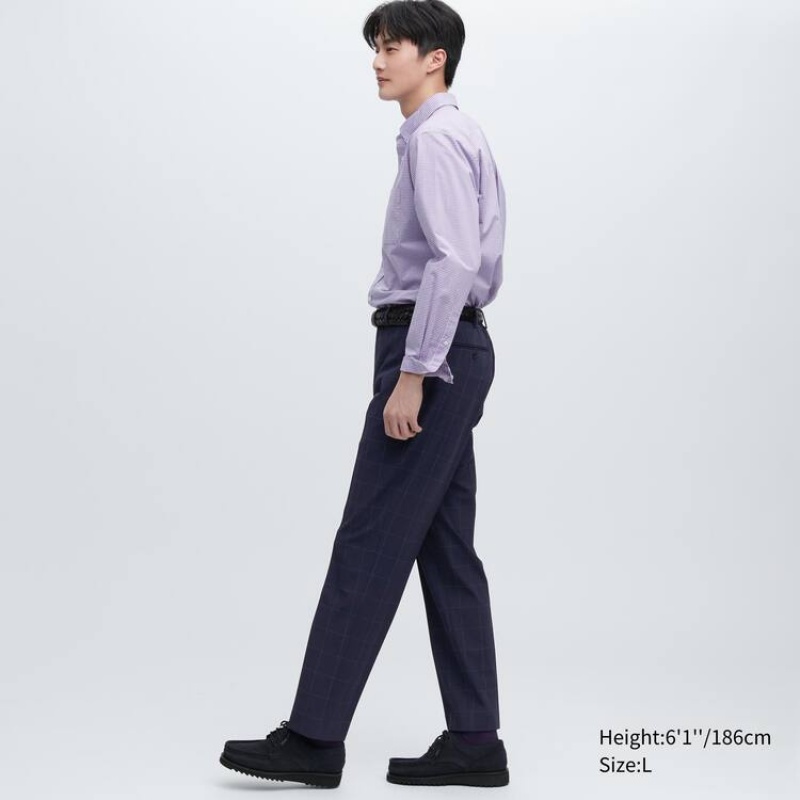 Pánské Kalhoty Uniqlo Smart Patterned Ankle Length (Long) Tmavě Blankyt | QPRECMN-68