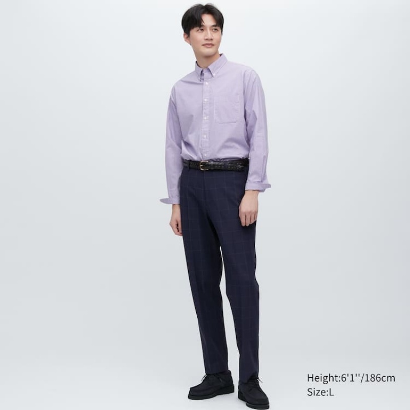 Pánské Kalhoty Uniqlo Smart Patterned Ankle Length (Long) Tmavě Blankyt | QPRECMN-68