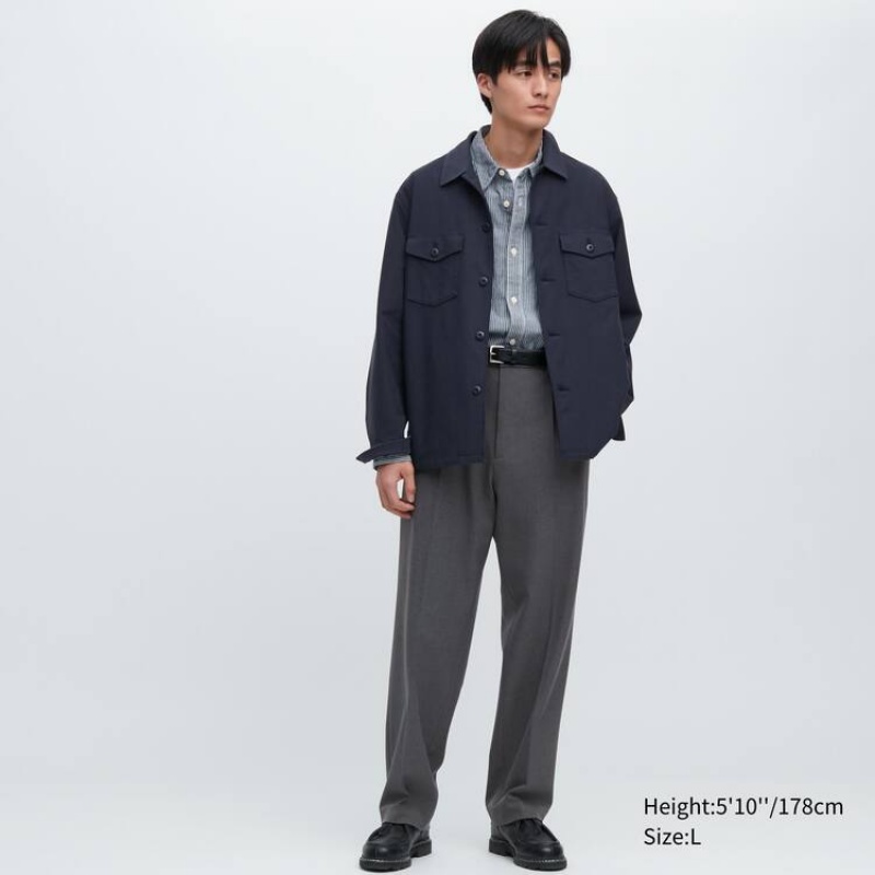 Pánské Kalhoty Uniqlo Two-way Stretch Plisovaný Tapered Fit Šedé | JAUZTGS-89