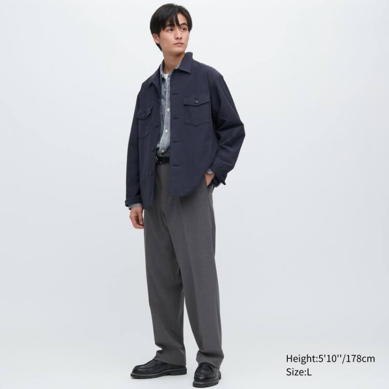 Pánské Kalhoty Uniqlo Two-way Stretch Plisovaný Tapered Fit Šedé | JAUZTGS-89