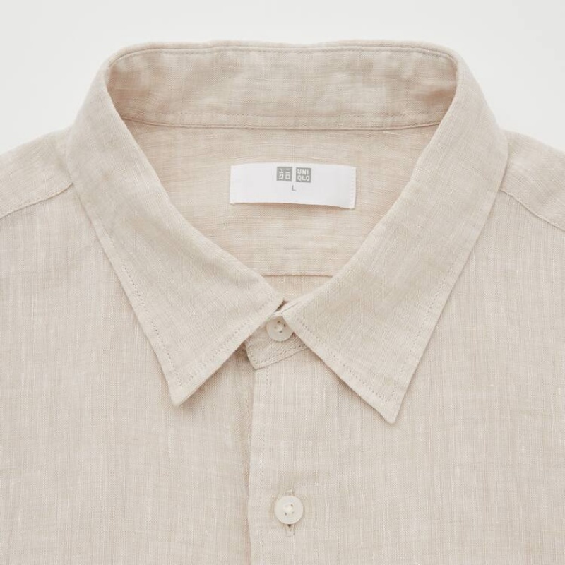 Pánské Košile Uniqlo 100% Premium Linen Regular Fit (Regular Collar) Béžový | IOPBWLY-16