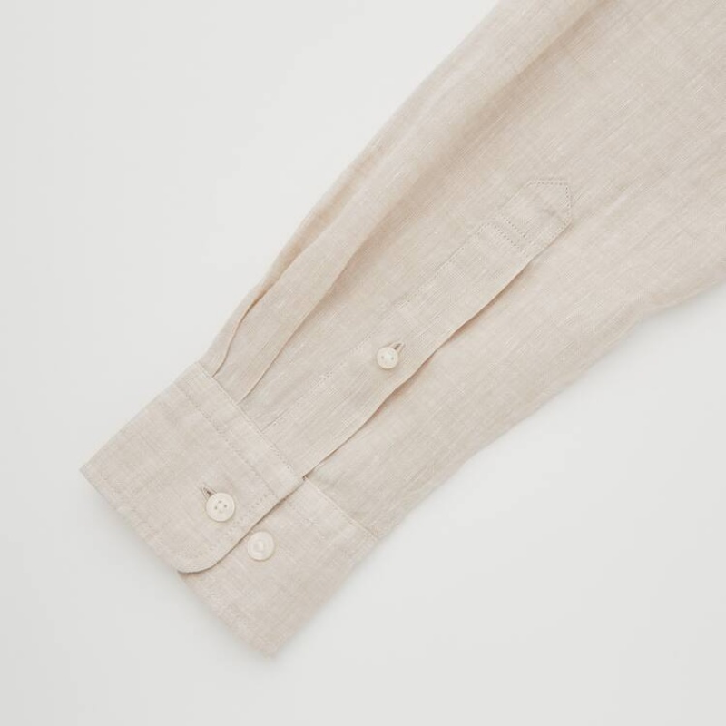 Pánské Košile Uniqlo 100% Premium Linen Regular Fit (Regular Collar) Béžový | IOPBWLY-16