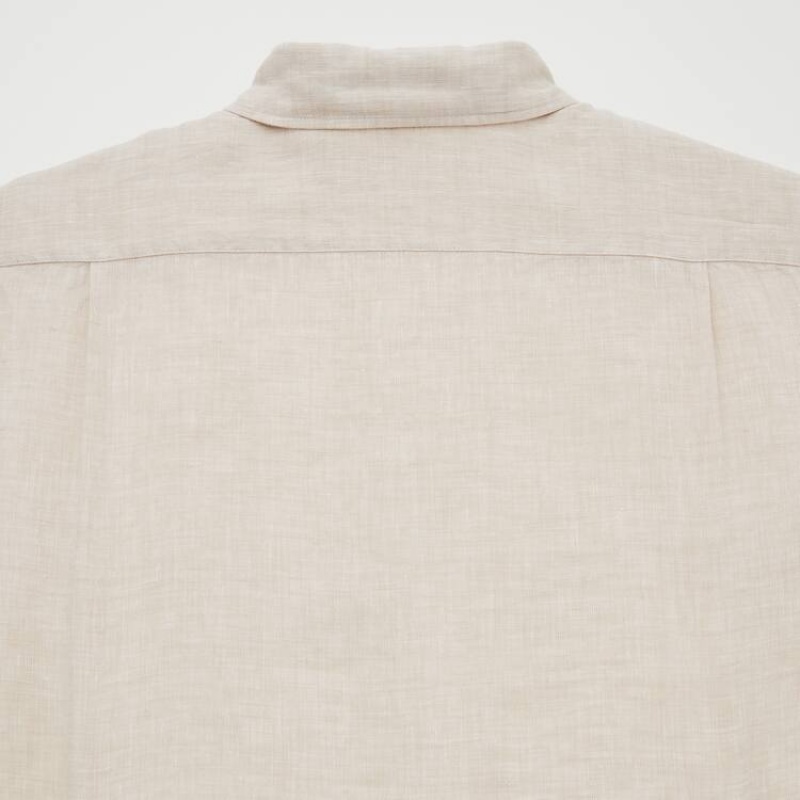 Pánské Košile Uniqlo 100% Premium Linen Regular Fit (Regular Collar) Béžový | IOPBWLY-16