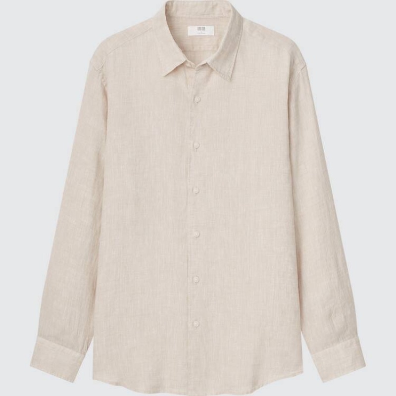 Pánské Košile Uniqlo 100% Premium Linen Regular Fit (Regular Collar) Béžový | IOPBWLY-16