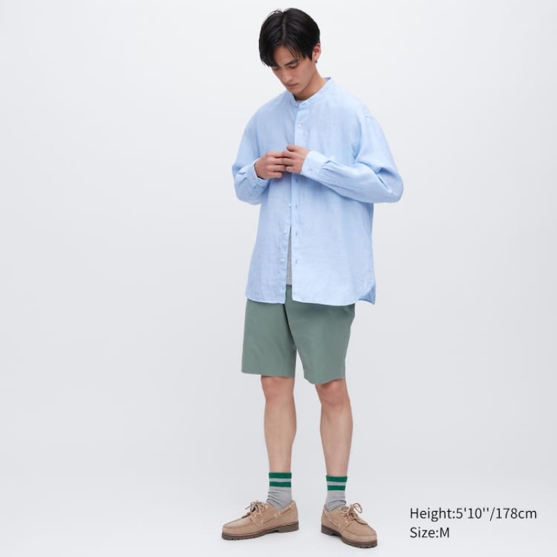 Pánské Košile Uniqlo 100% Premium Linen Regular Fit (Grandad Collar) Blankyt | KRXYSEL-06