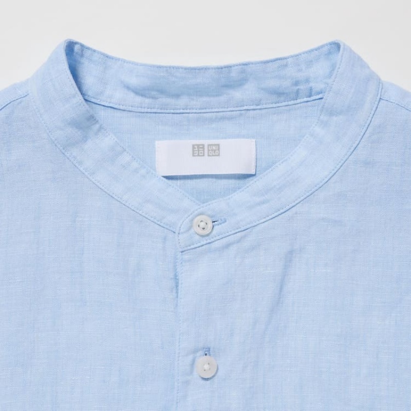 Pánské Košile Uniqlo 100% Premium Linen Regular Fit (Grandad Collar) Blankyt | KRXYSEL-06