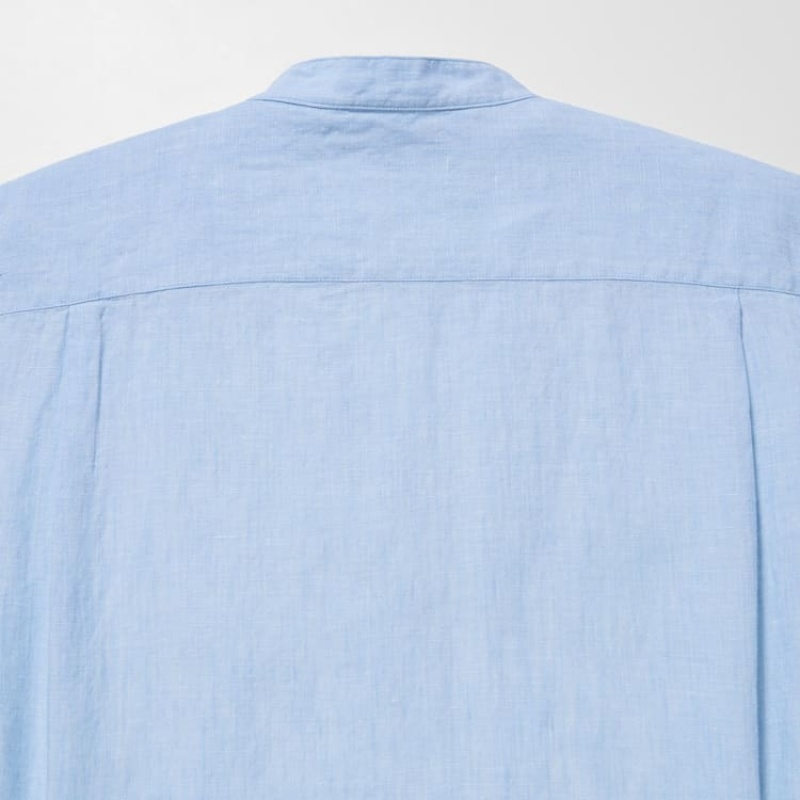 Pánské Košile Uniqlo 100% Premium Linen Regular Fit (Grandad Collar) Blankyt | KRXYSEL-06