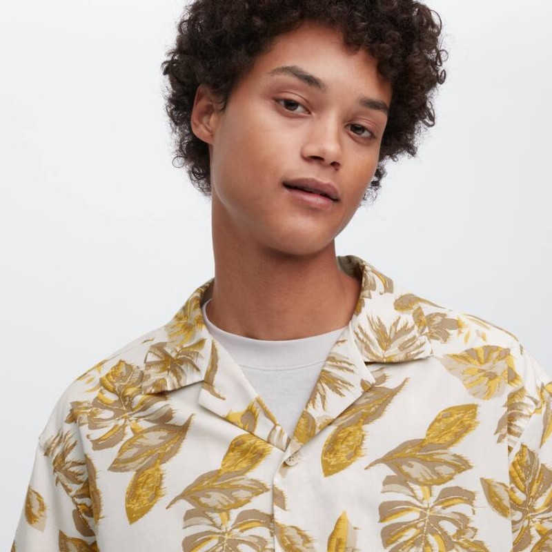 Pánské Košile Uniqlo Bavlněné Blend Běžné Printed Krátké Sleeved (Open Collar) Bílé | QXGPIMR-01