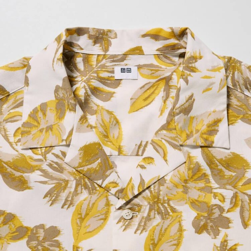 Pánské Košile Uniqlo Bavlněné Blend Běžné Printed Krátké Sleeved (Open Collar) Bílé | QXGPIMR-01