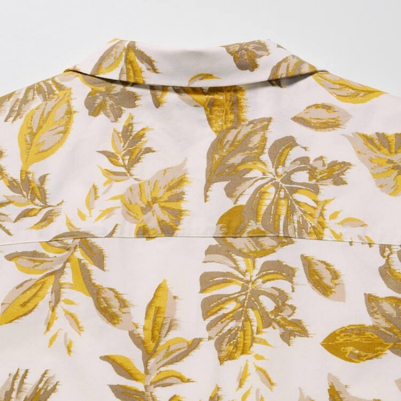 Pánské Košile Uniqlo Bavlněné Blend Běžné Printed Krátké Sleeved (Open Collar) Bílé | QXGPIMR-01