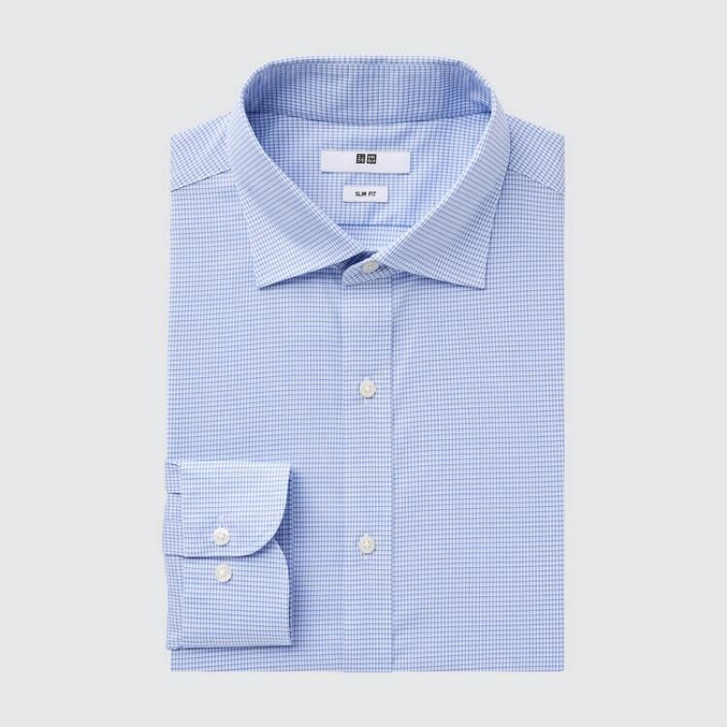 Pánské Košile Uniqlo Easy Care Checked Stretch Slim Fit (Semi-cutaway Collar) Blankyt | MCSUDPK-38