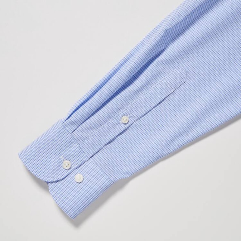 Pánské Košile Uniqlo Easy Care Checked Stretch Slim Fit (Semi-cutaway Collar) Blankyt | MCSUDPK-38