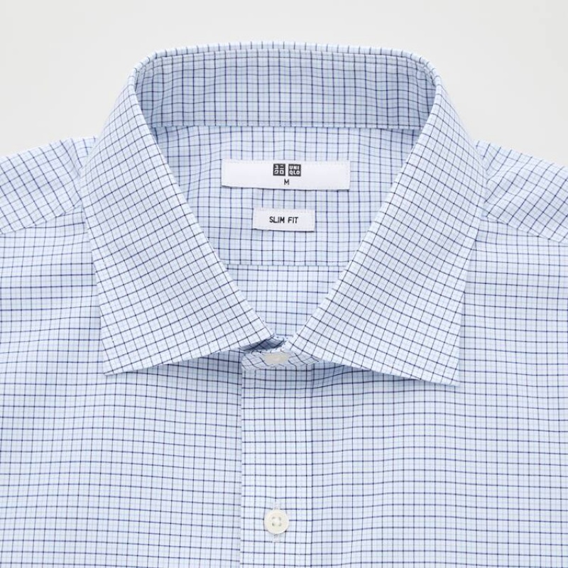 Pánské Košile Uniqlo Easy Care Checked Stretch Slim Fit (Semi-cutaway Collar) Blankyt | HOQXAZV-14