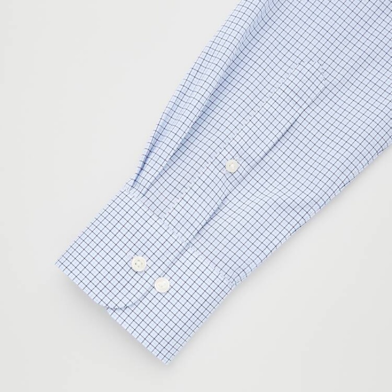 Pánské Košile Uniqlo Easy Care Checked Stretch Slim Fit (Semi-cutaway Collar) Blankyt | HOQXAZV-14