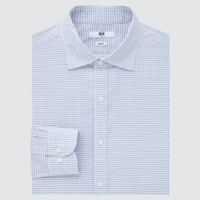 Pánské Košile Uniqlo Easy Care Checked Stretch Slim Fit (Semi-cutaway Collar) Blankyt | HOQXAZV-14