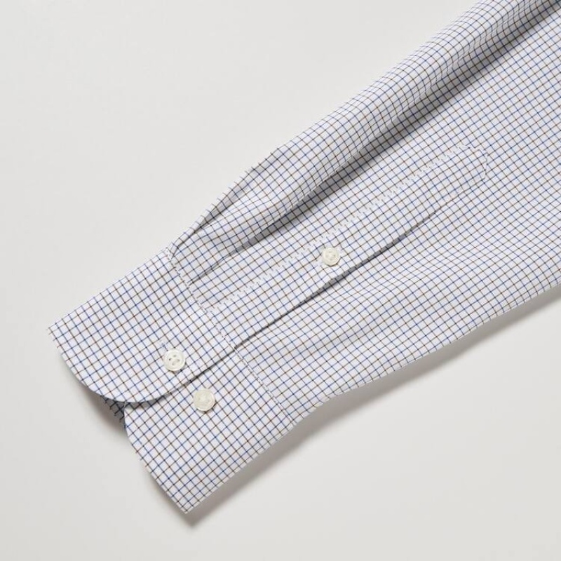 Pánské Košile Uniqlo Easy Care Stretch Slim Fit Checked (Button-down Collar) Hnědé | GTHJOMZ-17