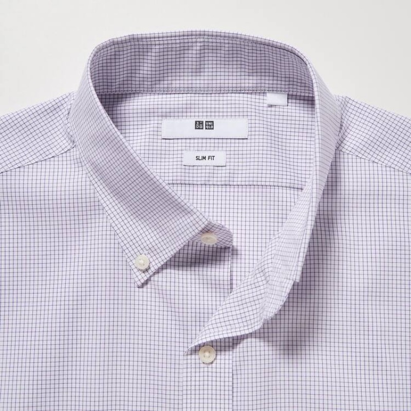 Pánské Košile Uniqlo Easy Care Stretch Slim Fit Checked (Button-down Collar) Fialové | VBEQMXK-63